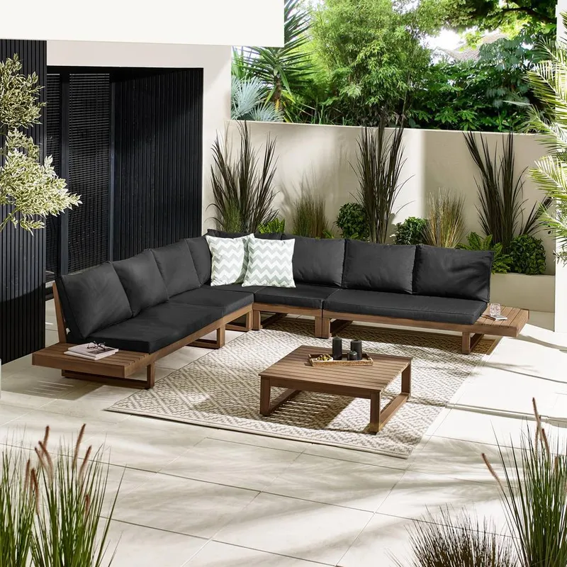 FurnitureboxUK Brisa Solid Wood 8 Seat Outdoor Sofa Set in Walnut - Walnut