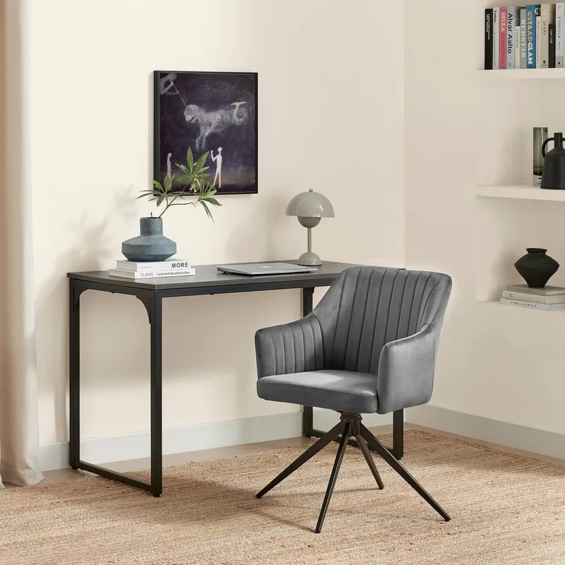 FurnitureboxUK Calla Grey Velvet Swivel Office Chair - Grey