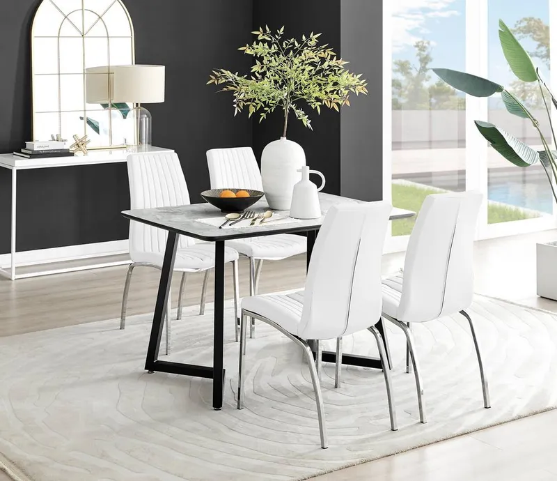 FurnitureboxUK Carson White Marble Effect Dining Table & 4 Isco Chairs - White - Size: One Size