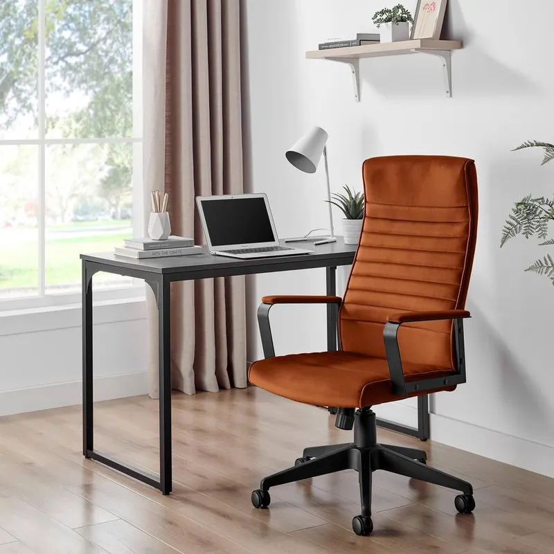 FurnitureboxUK Centro Velvet Reclining Office Chair in Orange - Orange