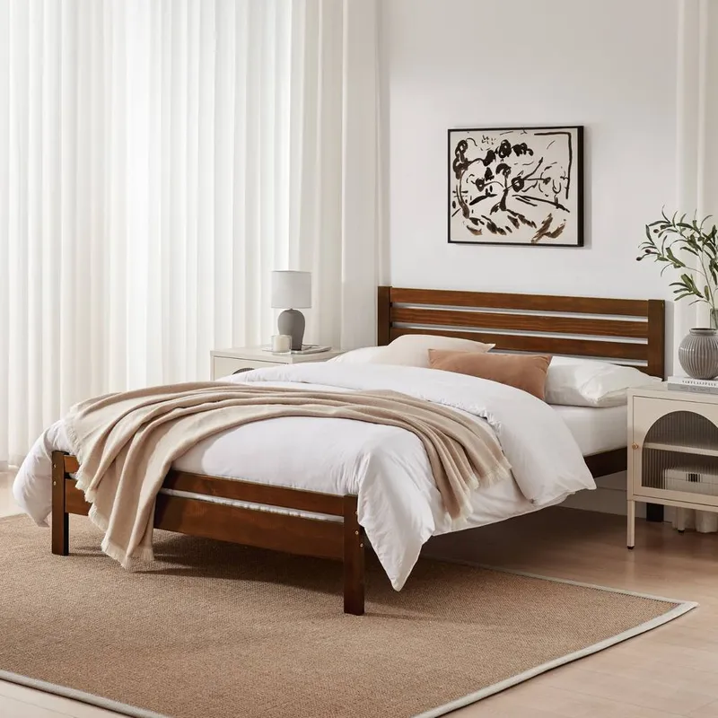 FurnitureboxUK Unisex Declan Solid Pine Double Bed Frame in Walnut Walnut Double female