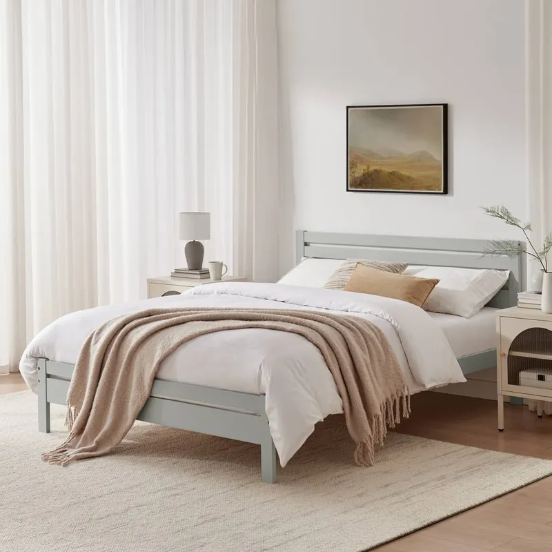 FurnitureboxUK Declan Solid Pine King Size Bed Frame in Light Grey Light Grey King