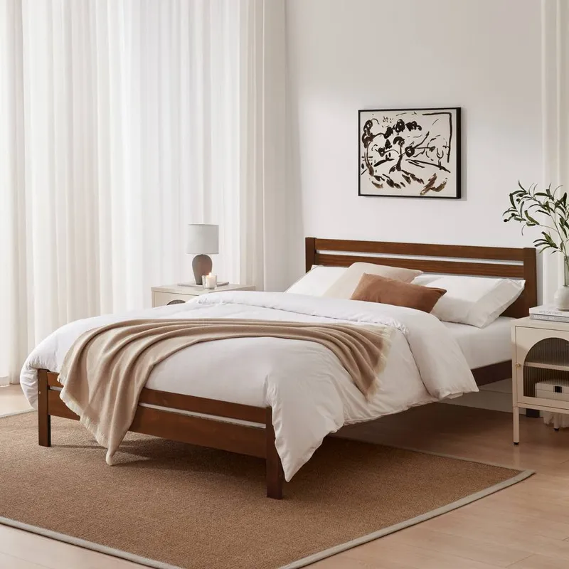 FurnitureboxUK Unisex Declan Solid Pine King Size Bed Frame in Walnut Walnut female