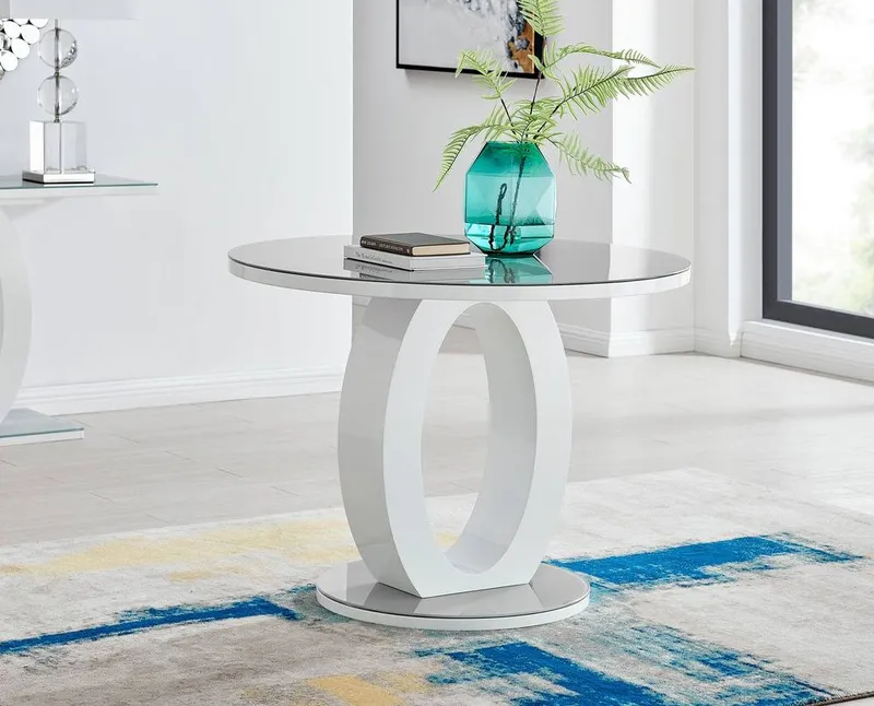 FurnitureboxUK Giovani 100cm 4-Seater Round High Gloss & Glass Dining Table in Grey - Grey