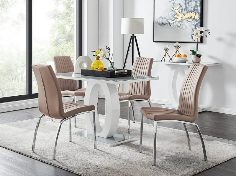 FurnitureboxUK Giovani 4 Grey Dining Table & 4 Isco Chairs in Beige - Beige