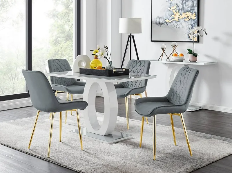FurnitureboxUK Giovani 4 Grey Dining Table & 4 Pesaro Gold Leg Chairs Grey