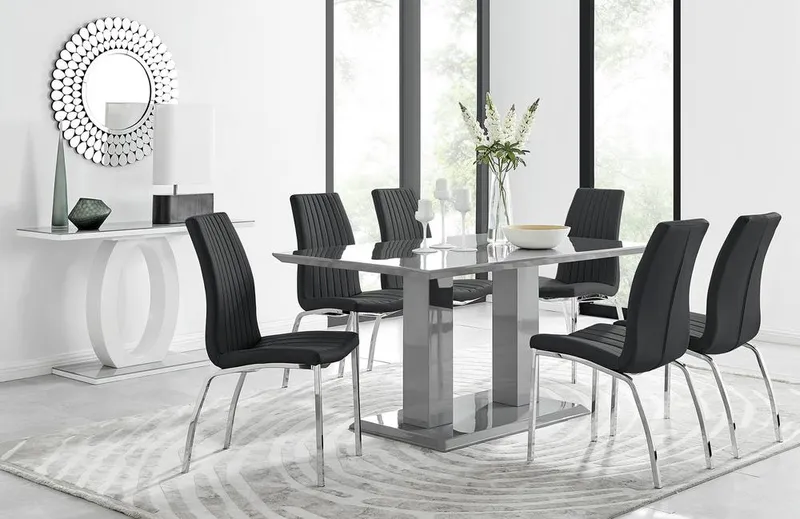 FurnitureboxUK Imperia 6 Grey Dining Table & 6 Isco Chairs in Black Black
