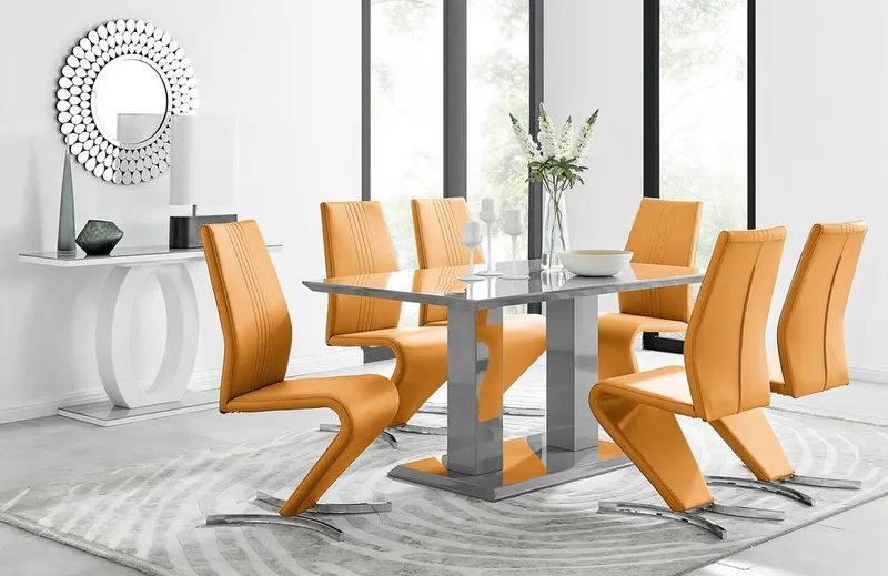 FurnitureboxUK Imperia 6 Grey Dining Table & 6 Willow Chairs in Mustard Mustard