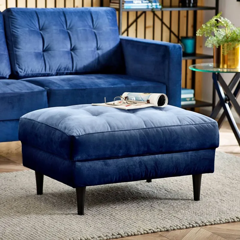 FurnitureboxUK Unisex Jade Velvet Chesterfield Footstool in Navy Navy female