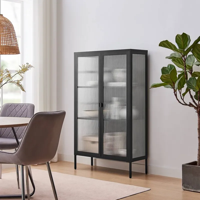 FurnitureboxUK Jia Black Metal Display Cabinet Black