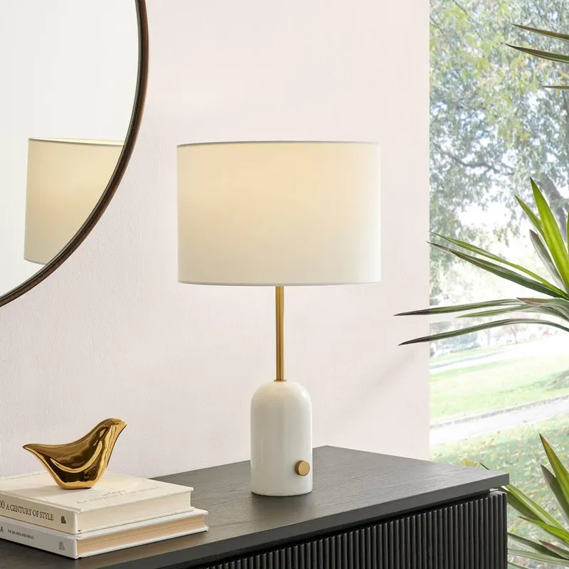 FurnitureboxUK Joceline White Marble Tall Dimmable Table Lamp White