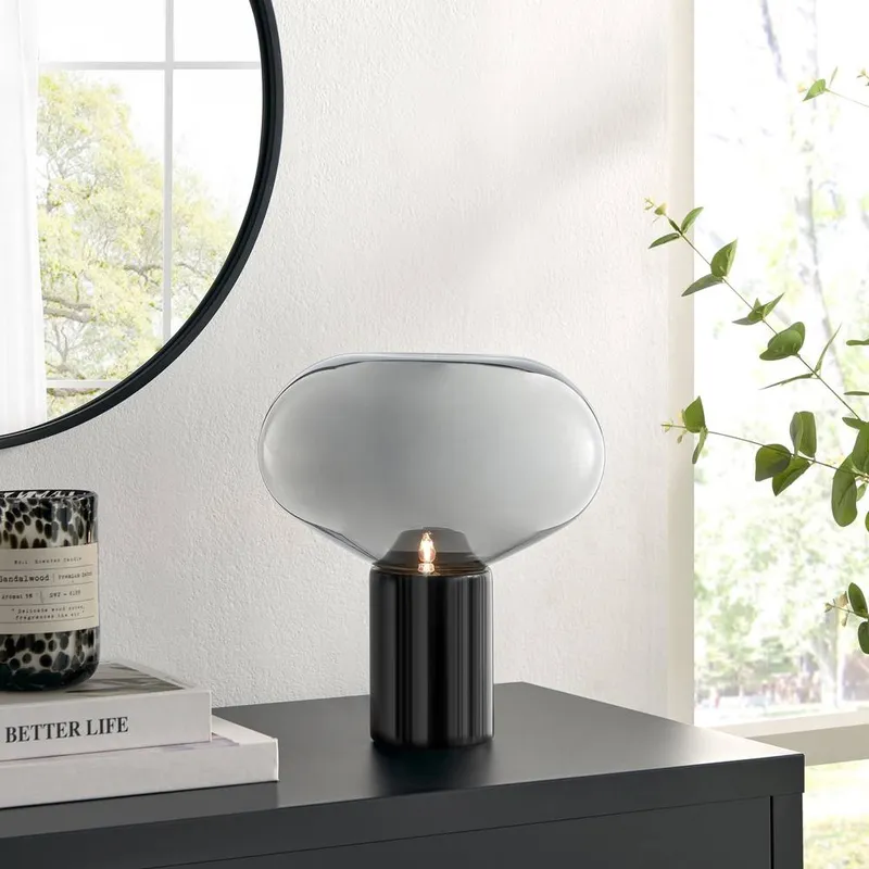 FurnitureboxUK Laura Smoked Glass & Marble Desk Table Lamp in Black Black