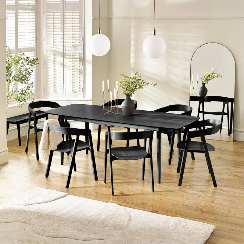 FurnitureboxUK Unisex Leif Black Wooden Rectangular Extending Table & 6 Black Dining Chairs Black One Size female
