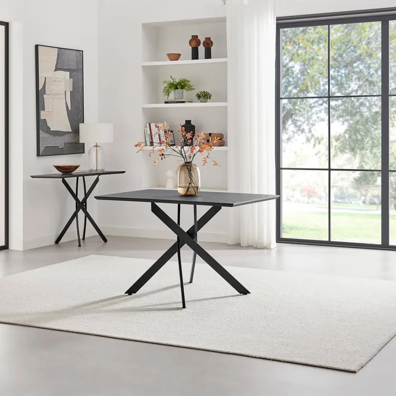 FurnitureboxUK Unisex Leonardo Rectangular Black Wood & Metal 4 Seater Dining Table Black female