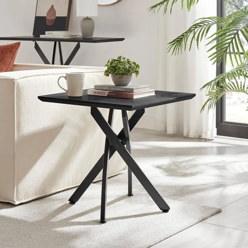 FurnitureboxUK Unisex Leonardo Square Black Wood Veneer Side Table Black female