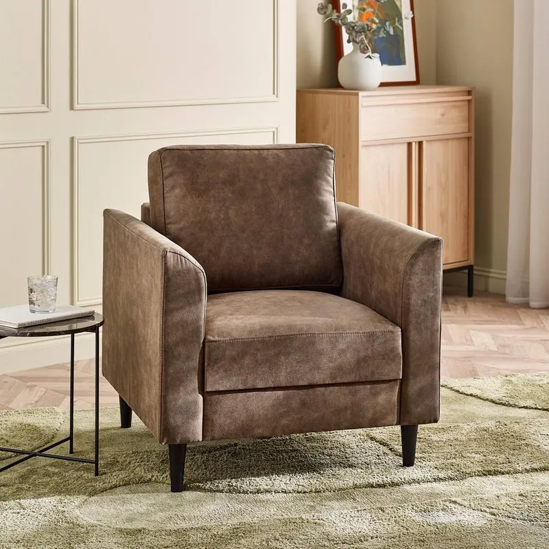 FurnitureboxUK Unisex Logan Brown Faux Leather Armchair Brown One Size female