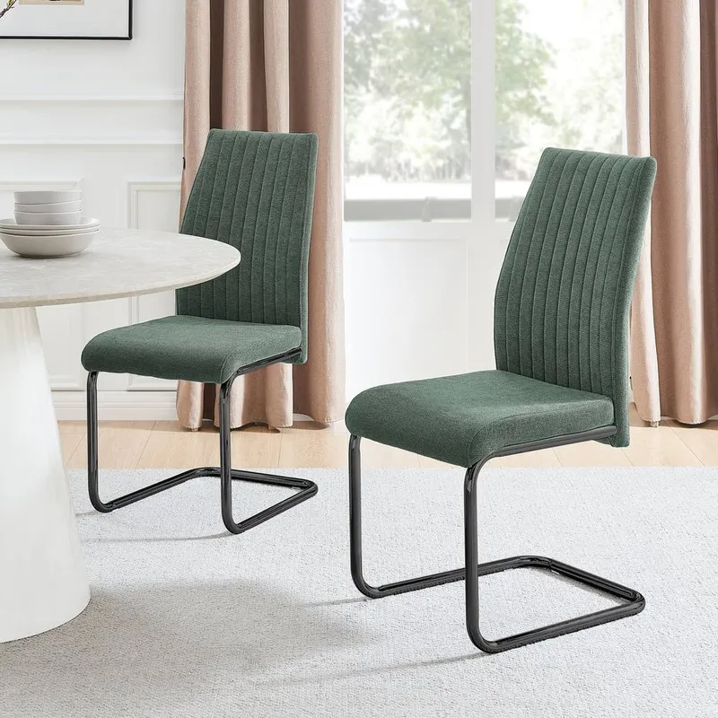 FurnitureboxUK Lorenzo 2x Fabric Black Leg Dining Chair in Green - Green