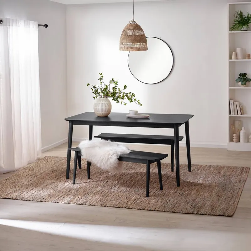 FurnitureboxUK Unisex Lynton Large Black Wooden Dining Table & 2 Benches Black One Size female
