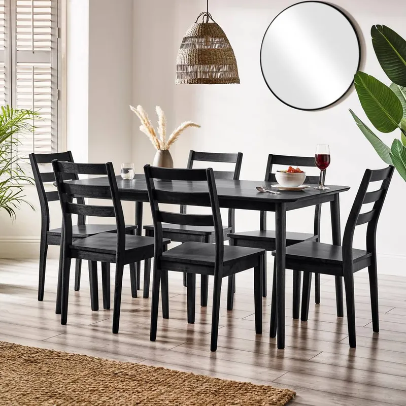 FurnitureboxUK Lynton Large Black Wooden Dining Table & 6 Black Dining Chairs Black