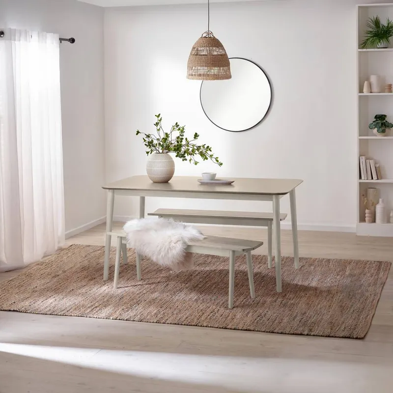 FurnitureboxUK Lynton Large White & Light Grey Wooden Dining Table & 2 Benches Light Grey