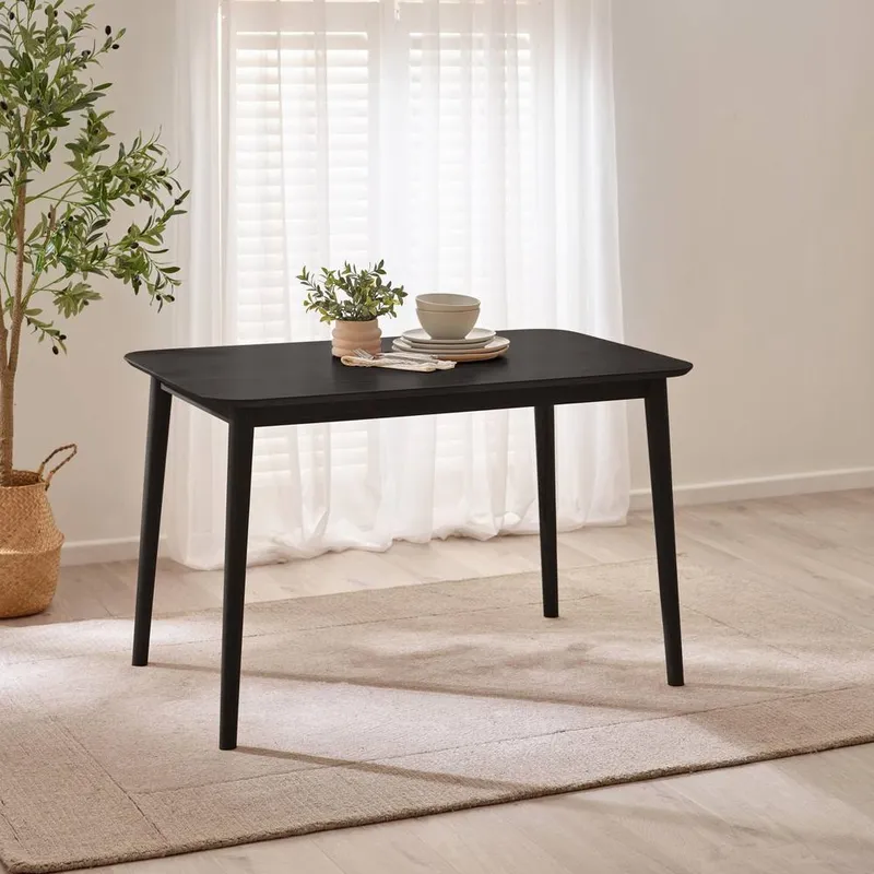 FurnitureboxUK Lynton Rectangular Black Solid Wood 4 Seater Dining Table - Black