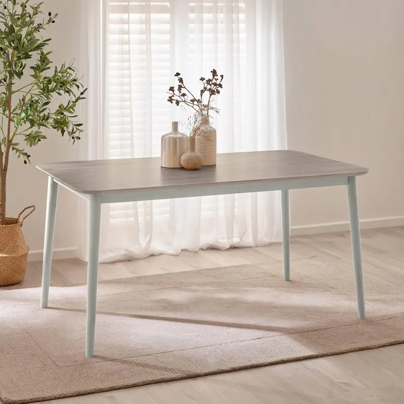 FurnitureboxUK Lynton Rectangular White & Grey Wood 6 Seater Dining Table White