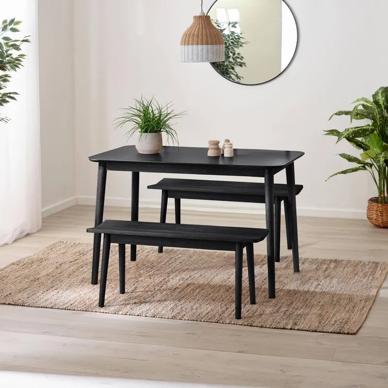 FurnitureboxUK Unisex Lynton Small Black Wooden Dining Table & 2 Benches Black One Size female
