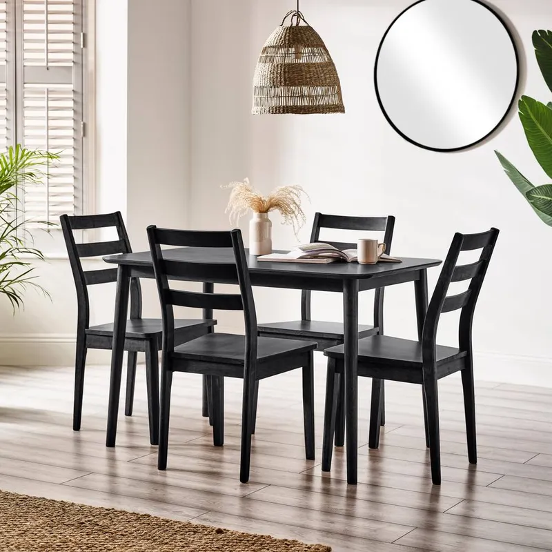 FurnitureboxUK Lynton Small Black Wooden Dining Table & 4 Black Dining Chairs - Black