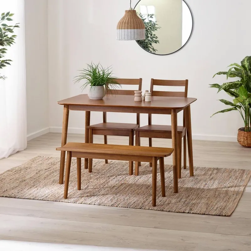 FurnitureboxUK Lynton Small Walnut Effect Wooden Dining Table with 2 Chairs & Bench Walnut
