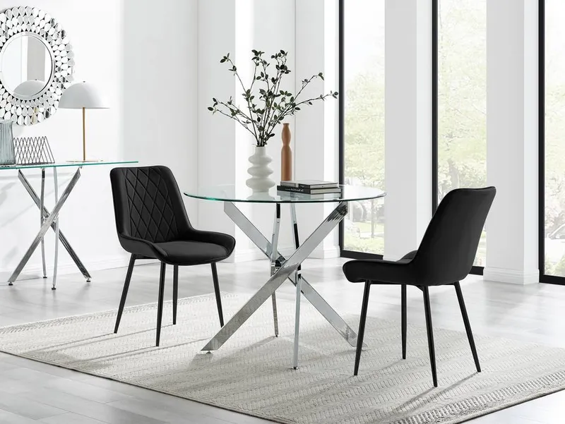 FurnitureboxUK Novara 100cm Round Dining Table & 2 Pesaro Black Leg Chairs - Black