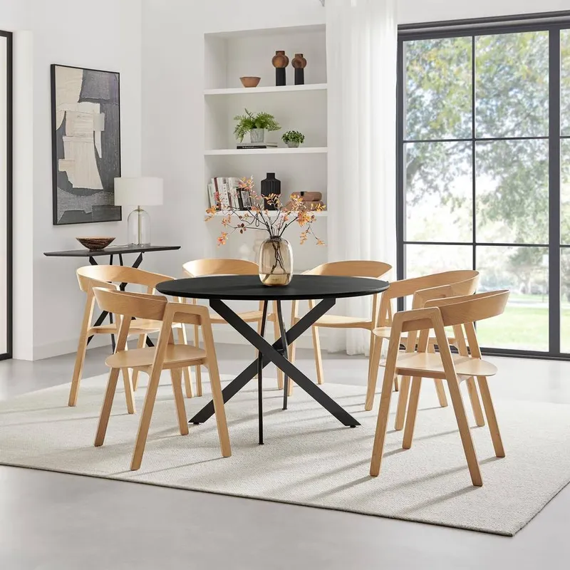 FurnitureboxUK Unisex Novara 120cm Black Top Round Dining Table & 6 Oak Masa Chairs Black One Size female