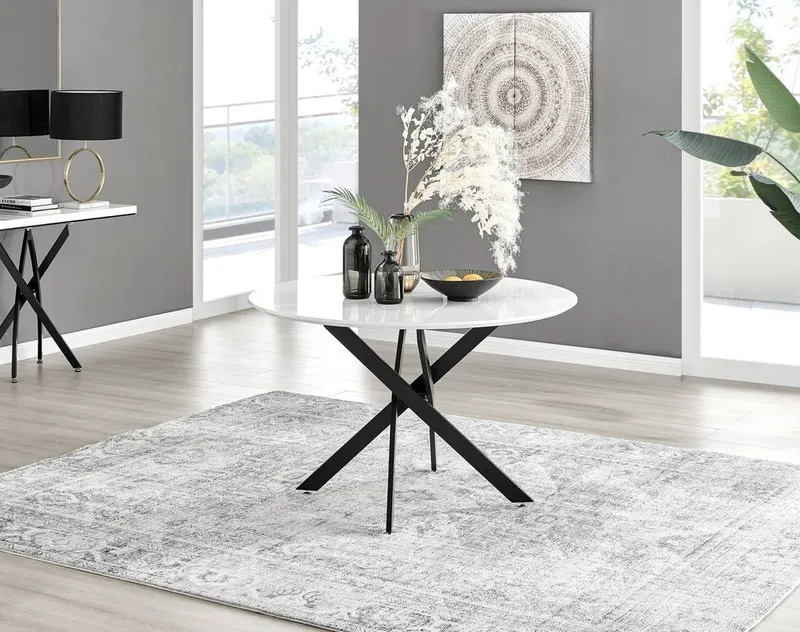 FurnitureboxUK Unisex Novara 120cm Round 6-Seater Dining Table w/ Black Metal Legs in White White female