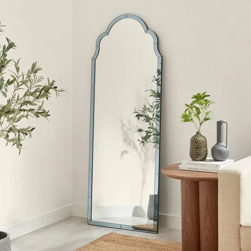 FurnitureboxUK Unisex Opaline Blue Ornate Full Length Arch Wall Mirror Blue One Size female