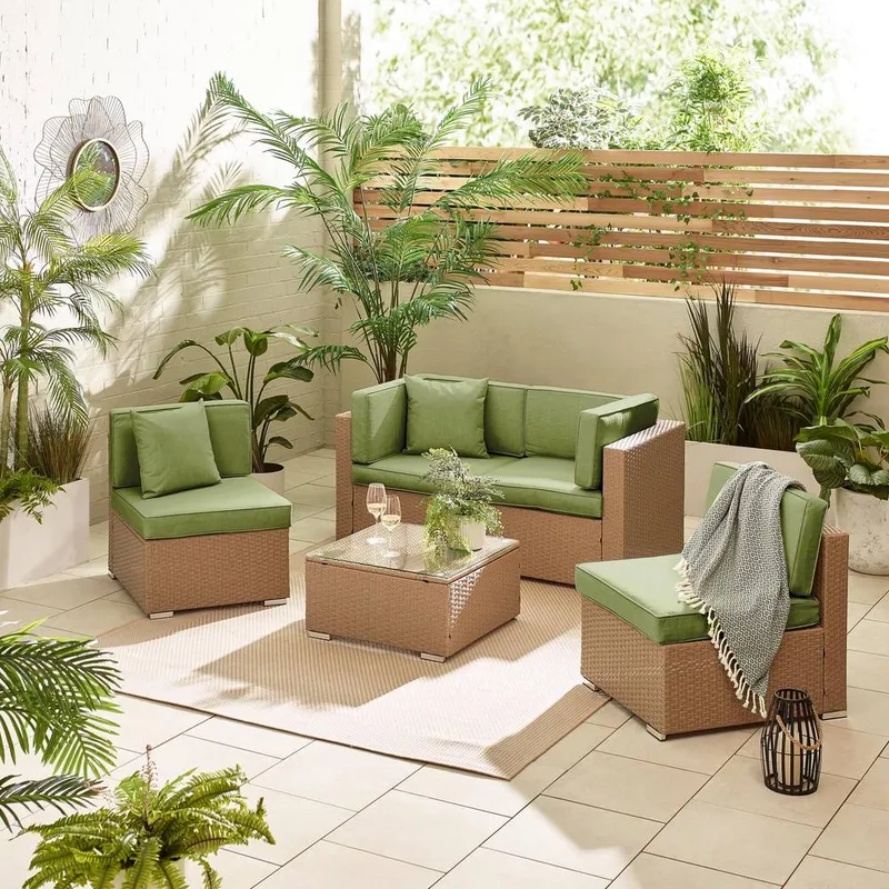 FurnitureboxUK Unisex Orlando 4 Seat Modular Outdoor Garden Rattan Sofa in Green Green female