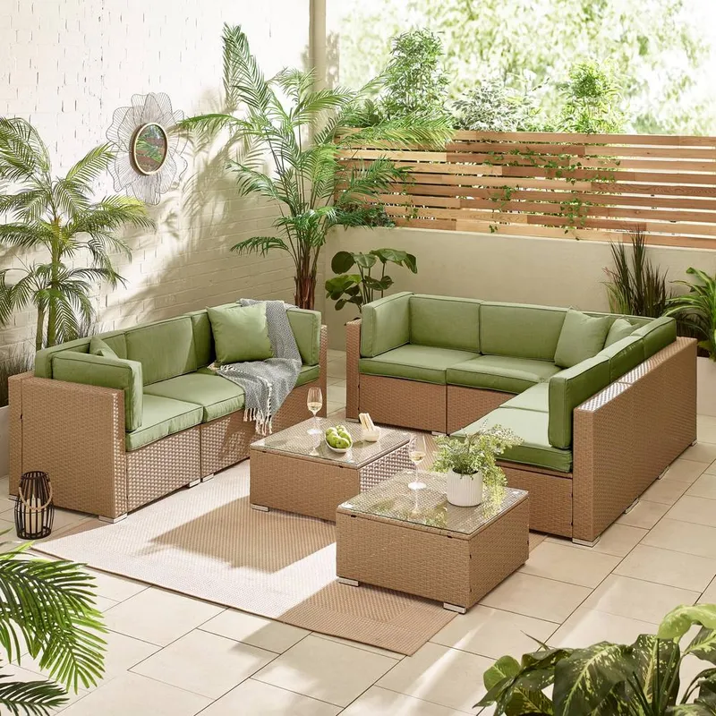 FurnitureboxUK Unisex Orlando 8 Seat Modular Outdoor Garden Rattan Sofa in Green Green female