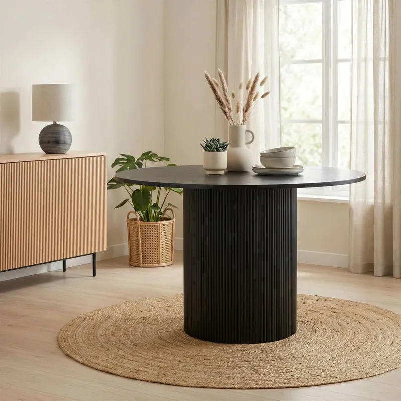 FurnitureboxUK Penrose 120cm Round Wooden Pedestal Dining Table in Black Black
