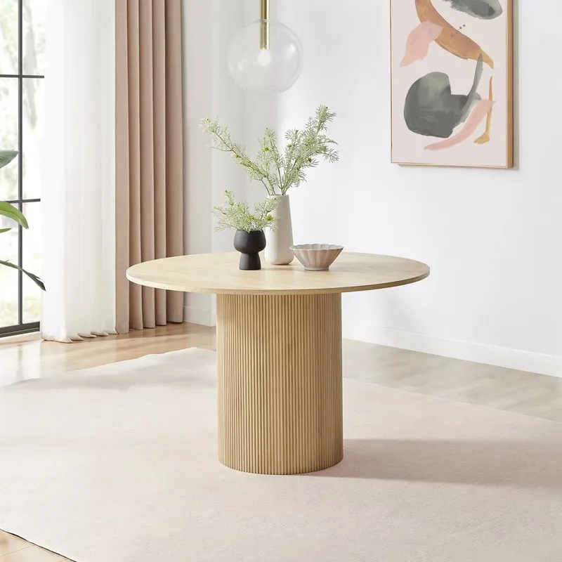 FurnitureboxUK Penrose 120cm Round Wooden Pedestal Dining Table in Light Oak - Light Oak