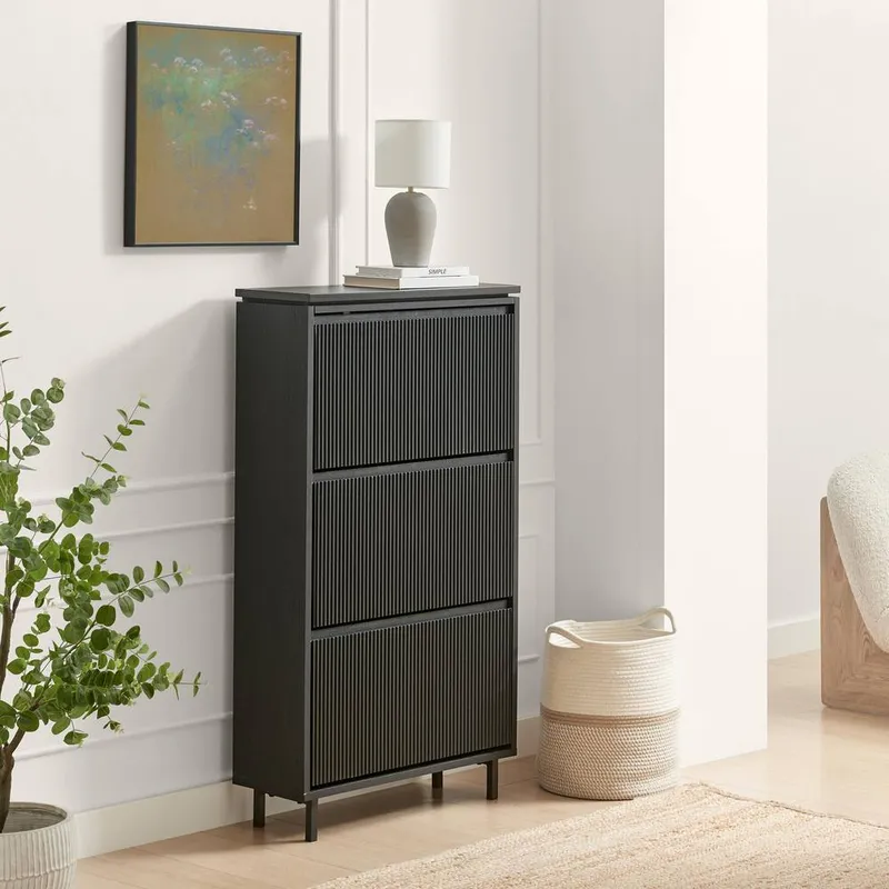 FurnitureboxUK Penrose Black Wood Shoe Storage Cabinet Black