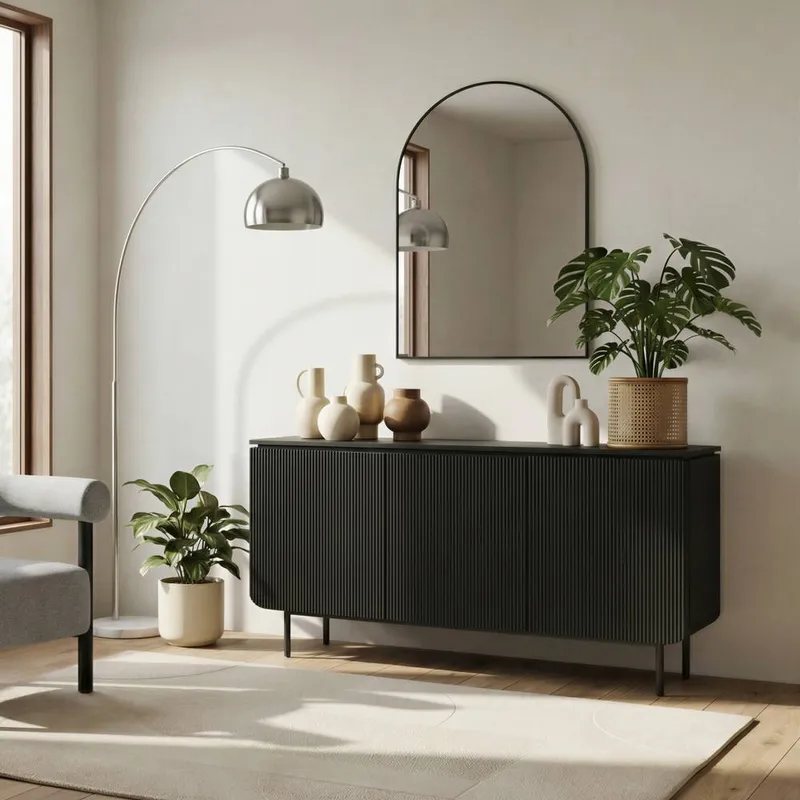 FurnitureboxUK Penrose Black Wood Sideboard Black