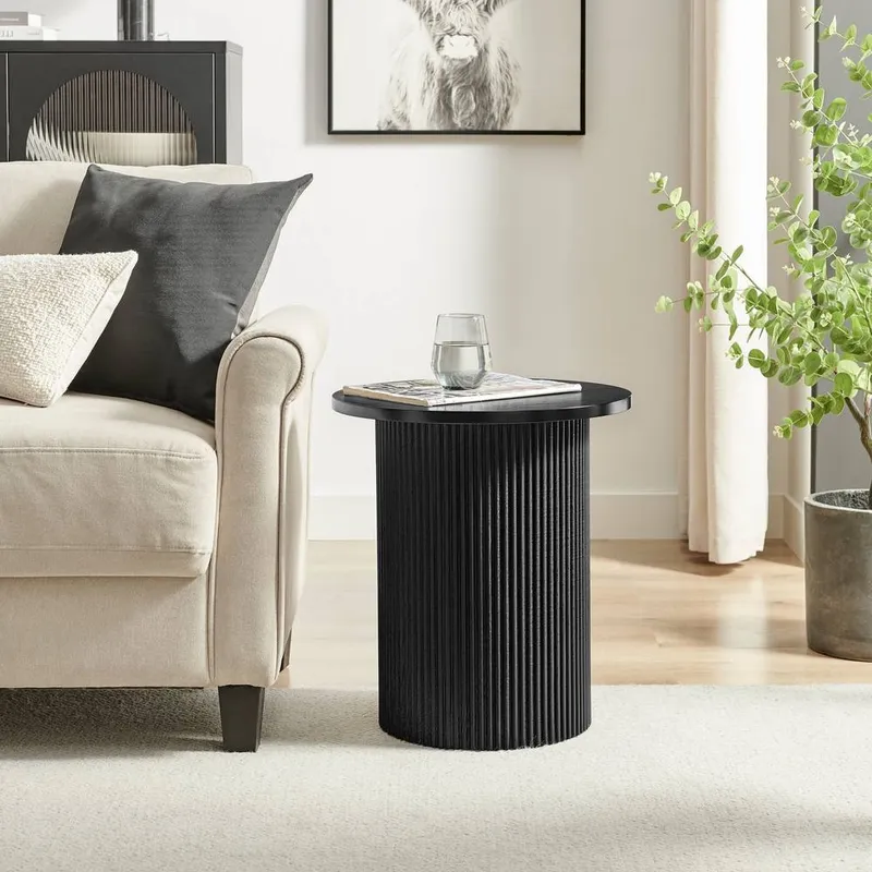 FurnitureboxUK Penrose Round Wooden Pedestal Side Table in Black Black