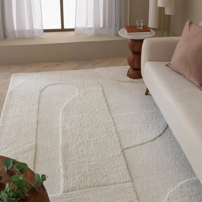 FurnitureboxUK Unisex Rift Cream Carved Arches Rug Size: 120cm x 170cm Cream 120cm x 170cm female