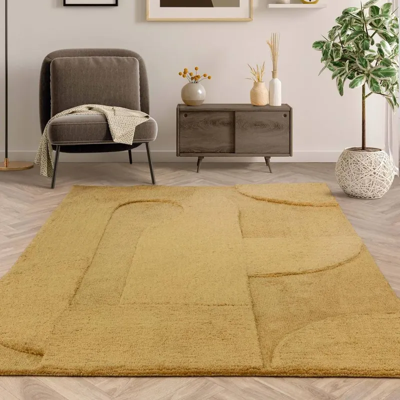 FurnitureboxUK Rift Mustard Yellow Carved Arches Rug Size: 160 cm x 230 cm Mustard 160 cm x 230 cm