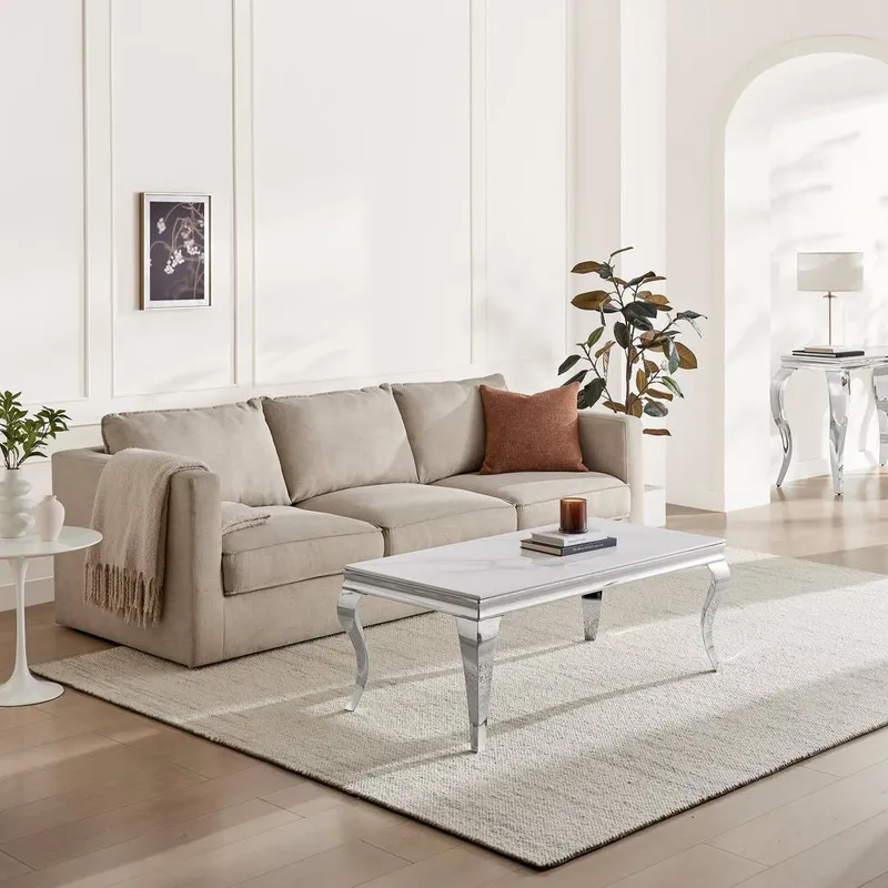 FurnitureboxUK Skye Rectangular White Marble Glass & Metal Coffee Table White
