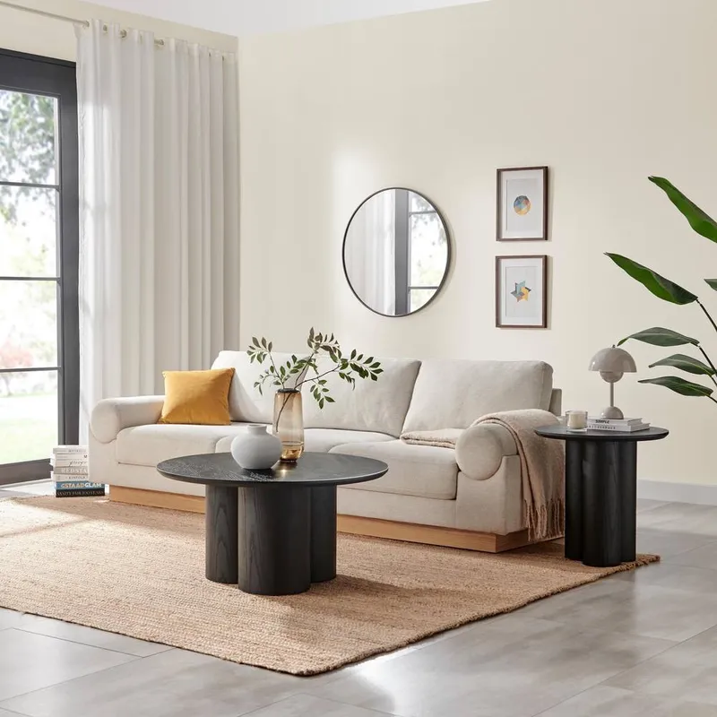FurnitureboxUK Sutton Round Black Veneer Wood Coffee Table - Black