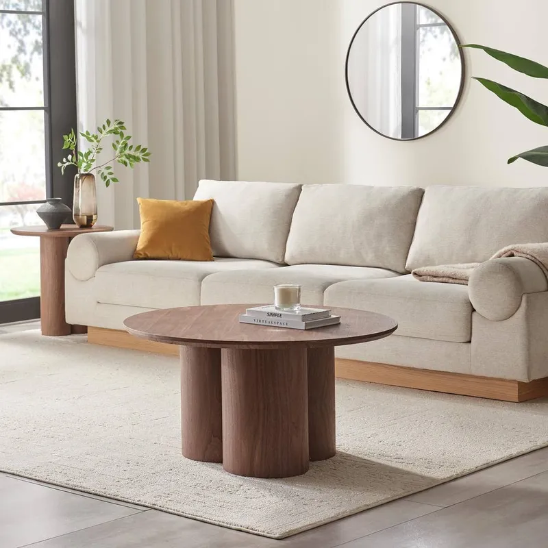 FurnitureboxUK Unisex Sutton Round Walnut Veneer Wood Coffee Table Walnut One Size female