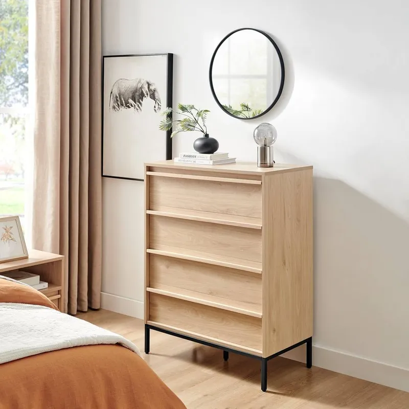 FurnitureboxUK Unisex Svit Wooden Chest of 4 Drawers in Light Oak Light Oak female