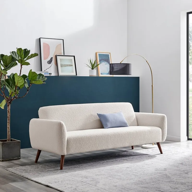 FurnitureboxUK Teddy Soft Boucle Fleece Retro Sofa In A Box in White Size: 2 Seater - White