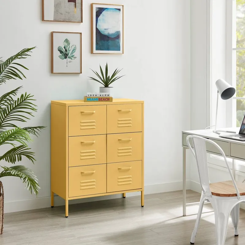 FurnitureboxUK Unisex Teksi Modern Metal 6 Drawer Sideboard in Mustard Mustard One Size female