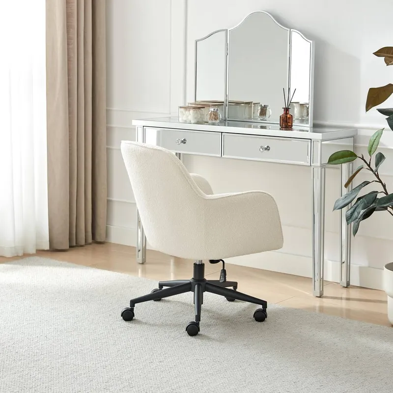 FurnitureboxUK Unisex Vivienne Cream Boucle Swivel Office Chair Cream One Size female