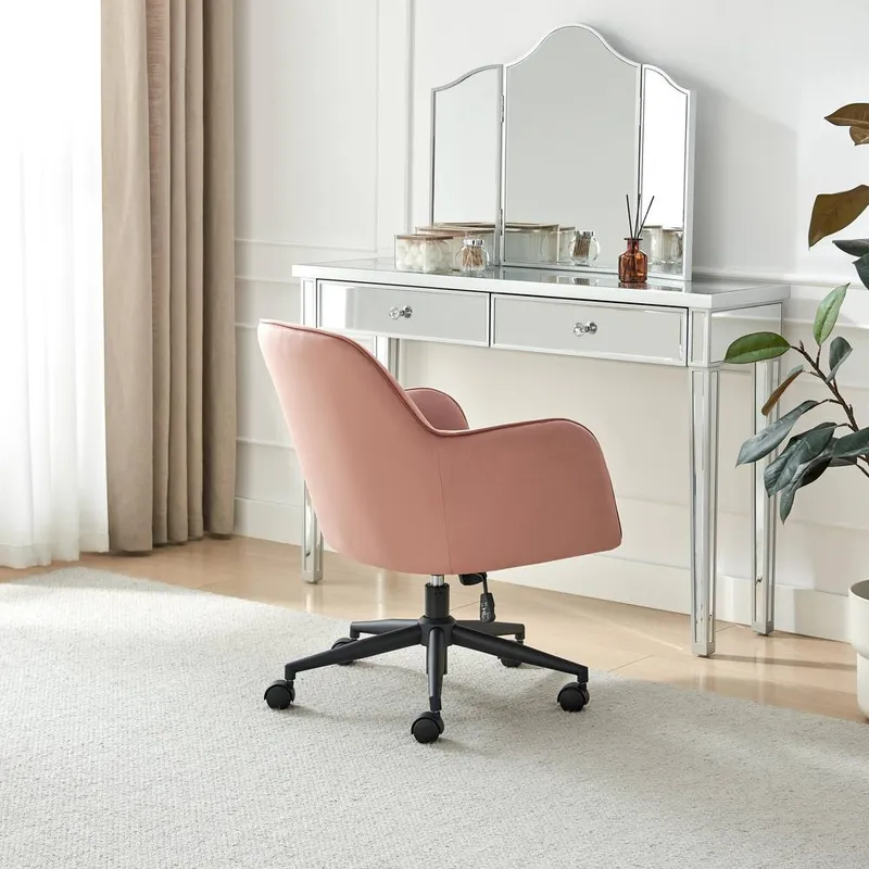 FurnitureboxUK Unisex Vivienne Velvet Swivel Office Chair in Pink Pink One Size female